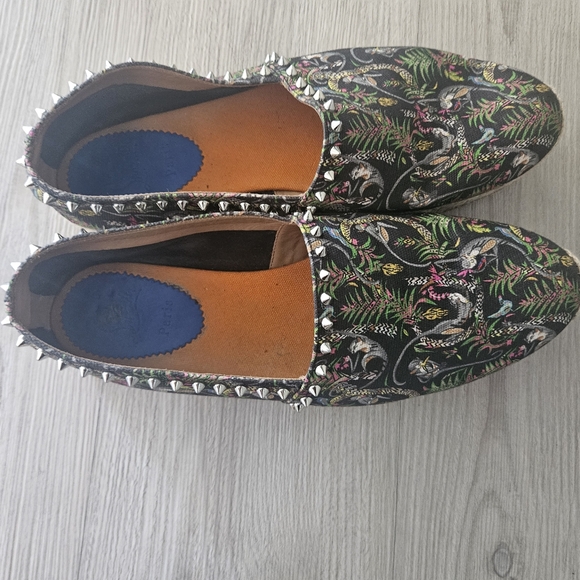 Christian Louboutin Black Floral Studded Loafers - Picture 2 of 4